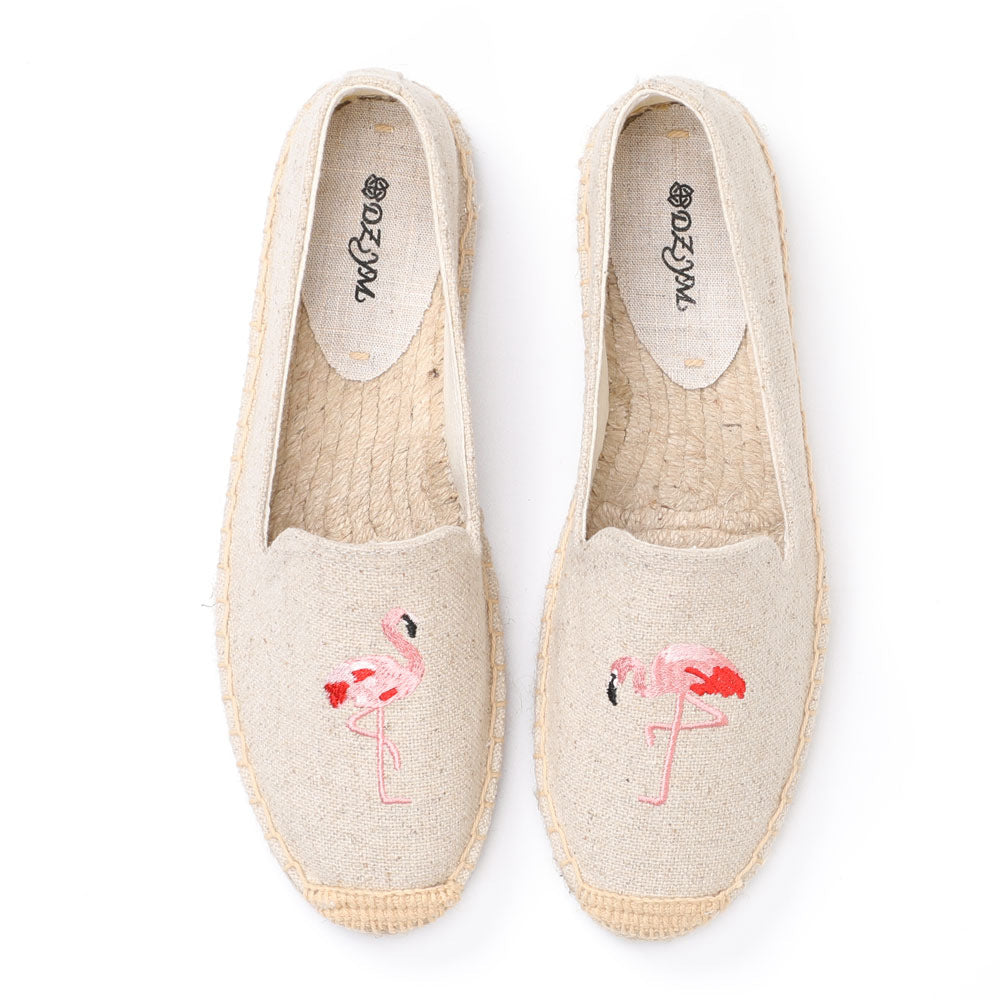 Women's Closed Toe Embroidered Flat Fisherman Fashion Canvas Shoes