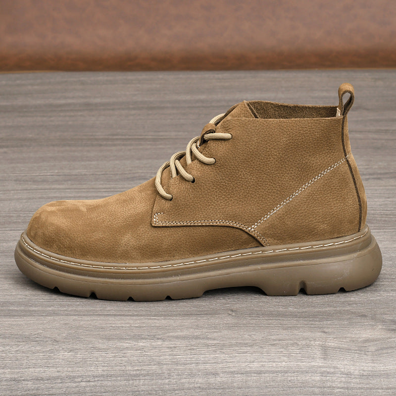 Men's First Layer Cowhide Martin British Style Short Waterproof Leather Shoes