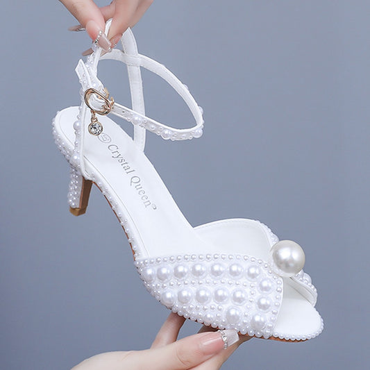 High Peep Toe Hollow Shallow Mouth Buckle Plus Size Heels