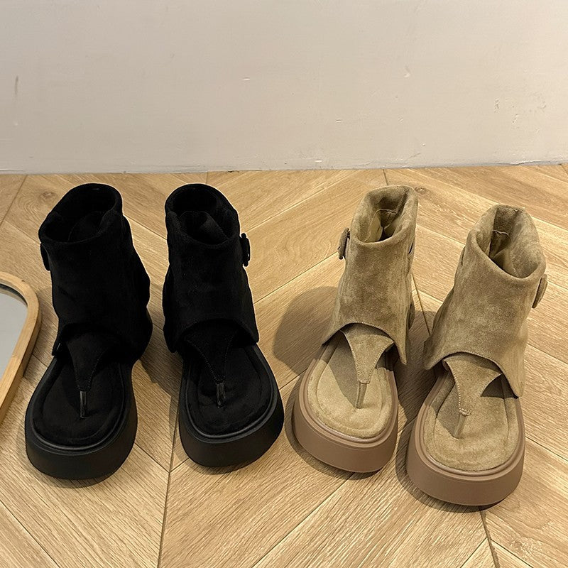 Women's Open Toe Pile Style Thick-soled Western Sandals