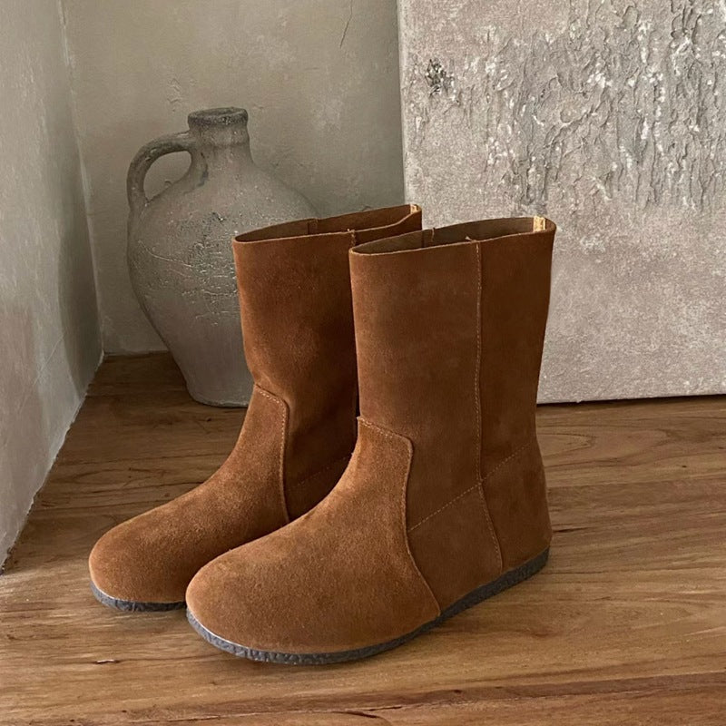 Genuine Comfortable Flat Ankle Round Toe Boots