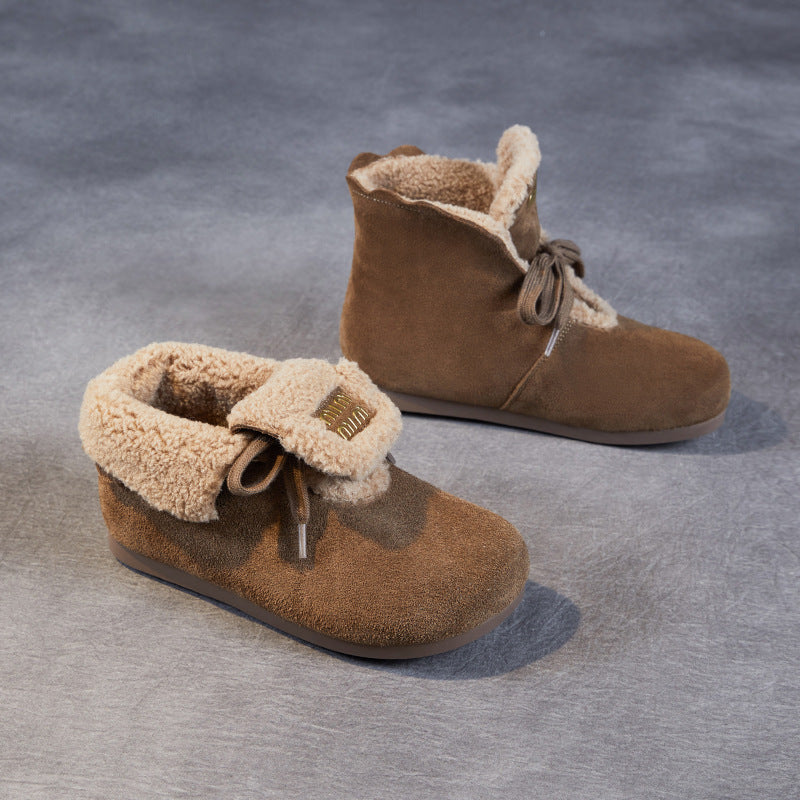 Women's Cotton Two Outer Wear Flat Bottom Snow Boots