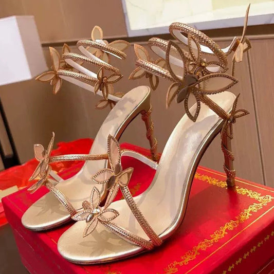 Women's Winding Three-dimensional Butterfly High Summer Stiletto Sandals