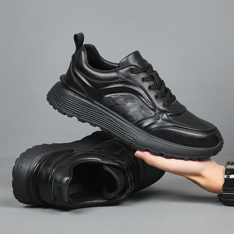 Men's Autumn Versatile Thick Bottom Daddy Cowhide Sneakers