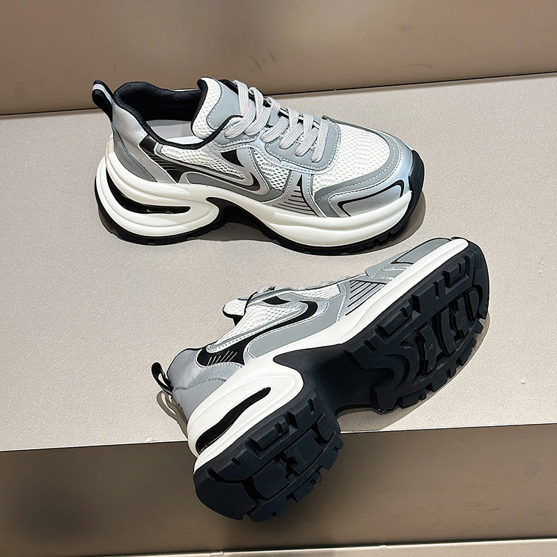 Women's Sier Platform Genuine Elevator Dad Height Sneakers