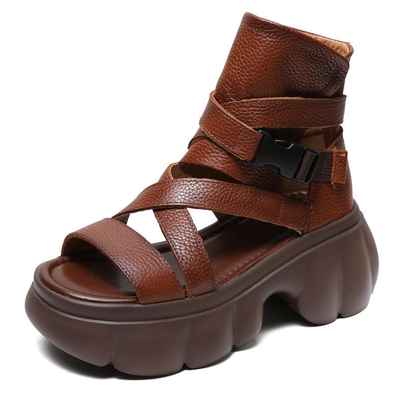 Women's Thick Bottom First Layer Cowhide Roman Sandals