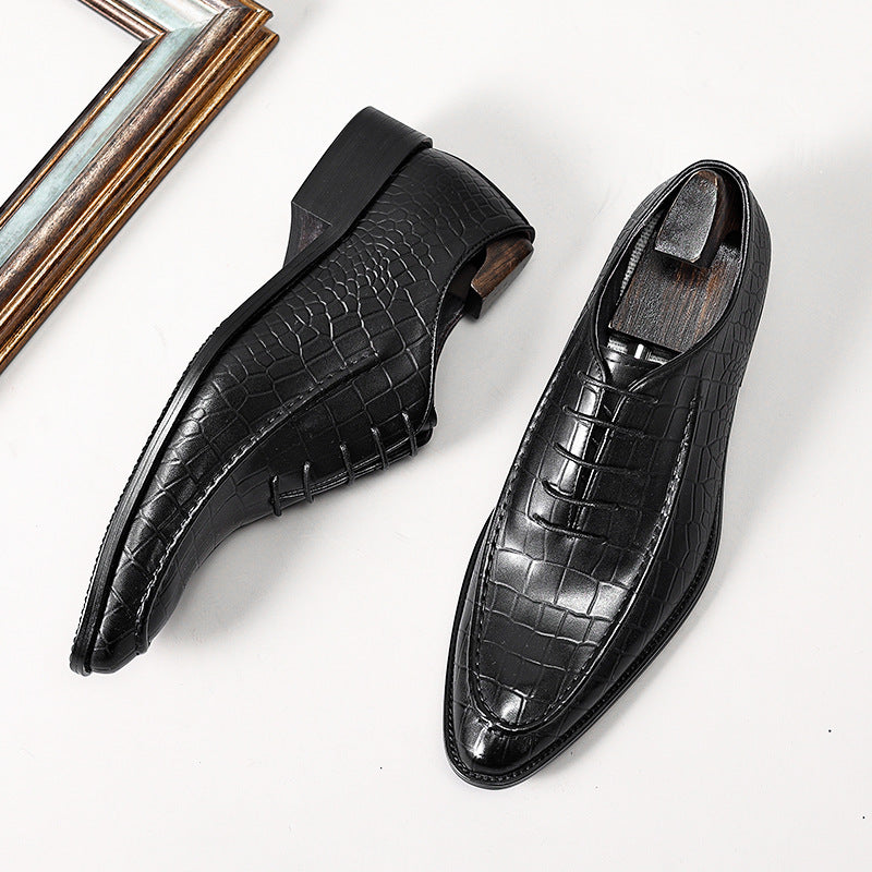 Men's Pointed Stone Embossed Business Formal Wear Leather Shoes