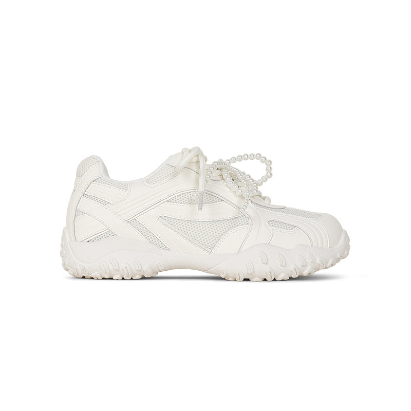 Women's Cowhide Pearl Style Height Increasing Insole Platform Casual Shoes