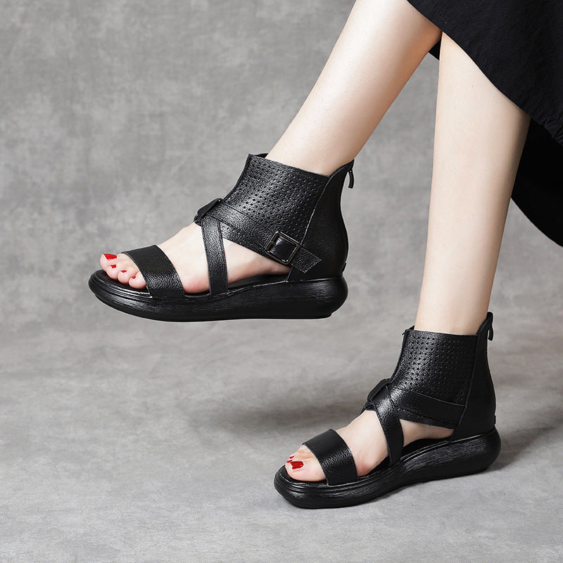 Women's Genuine Wedge Platform Peep Toe High Sandals