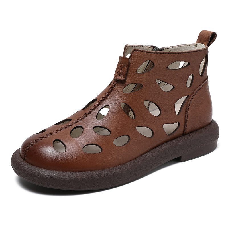 Hole Fashion First Layer Cowhide Side Zipper Sandals