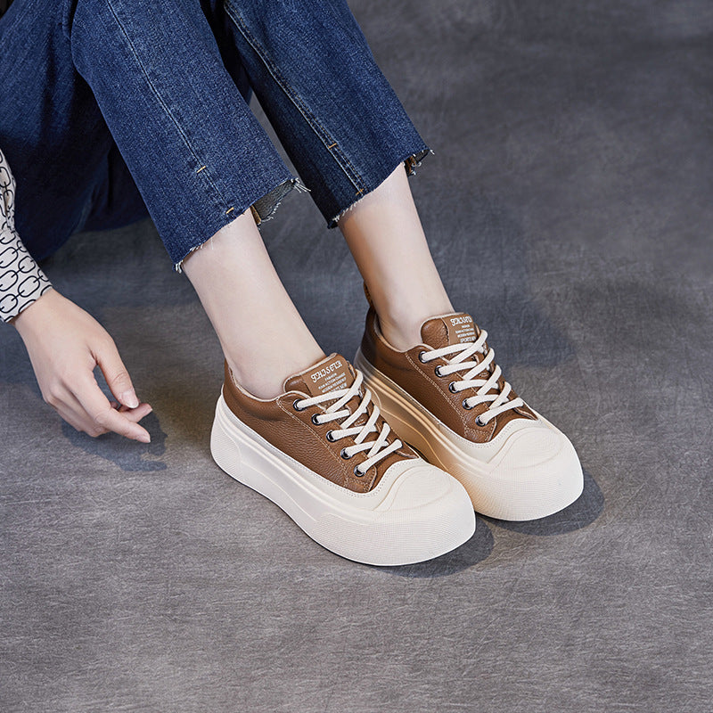 Women's First Layer Cowhide Platform Biscuit Shape Sneakers