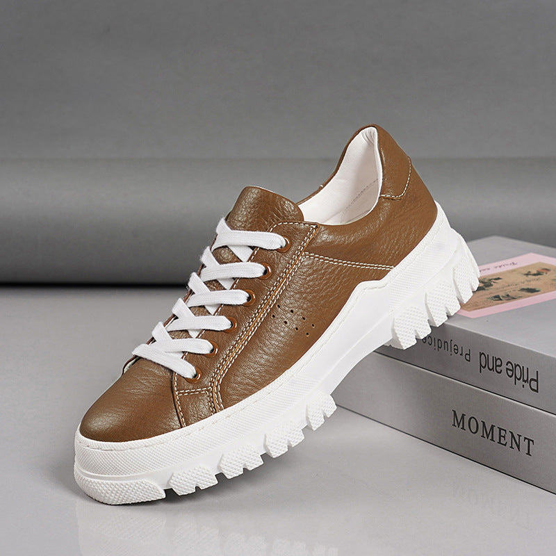 Women's Layer Cowhide Fashion Flat Temperament White Casual Shoes