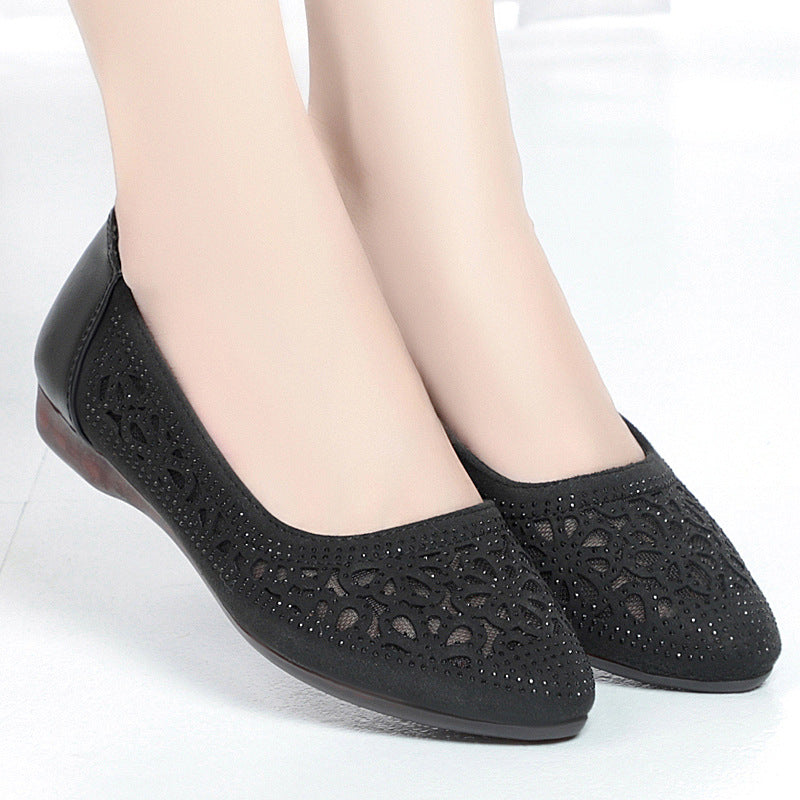 Women's Rhinestones Hollow Mesh Flat Tendon Bottom Sandals