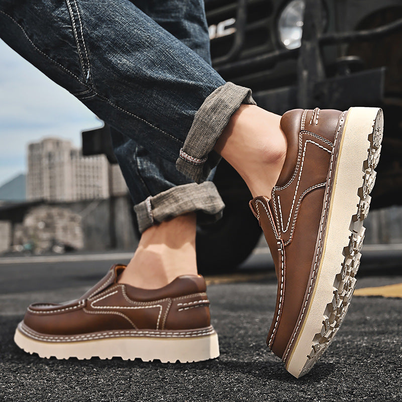 Men's Pedal Large Size Autumn Genuine Retro Platform Men's Casual Leather Shoes