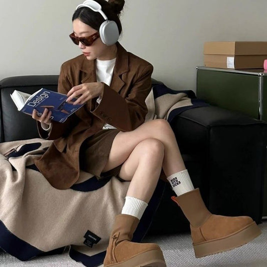 Women's Winter Thick-soled Increased Zipper Short Stretch Snow Boots