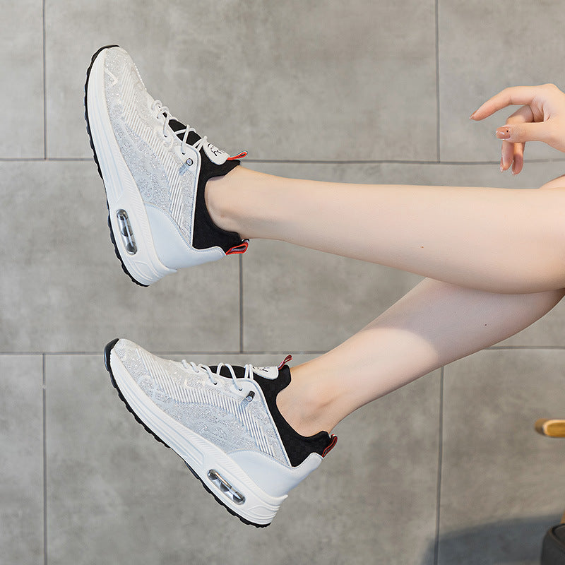 Women's Air Cushion Autumn Versatile Breathable Flying Woven Four Sneakers