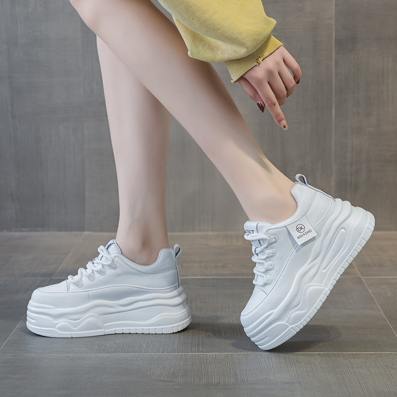 Women's Popular Spring Platform Cowhide Easy Wear Classic Lace Up Women's Casual Shoes