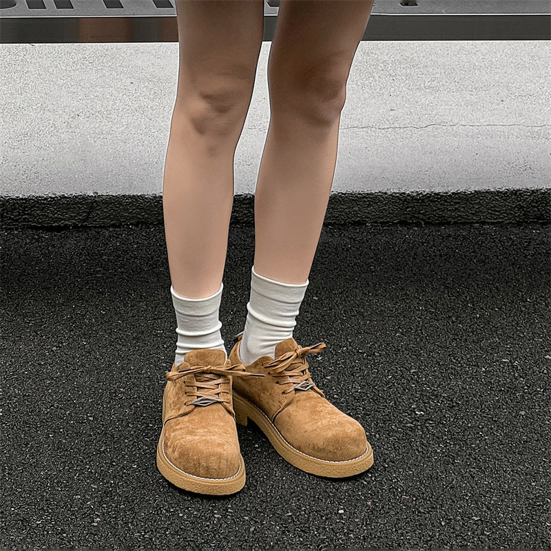 Toe Derby Lovers Wild Thick Sole Leather Shoes