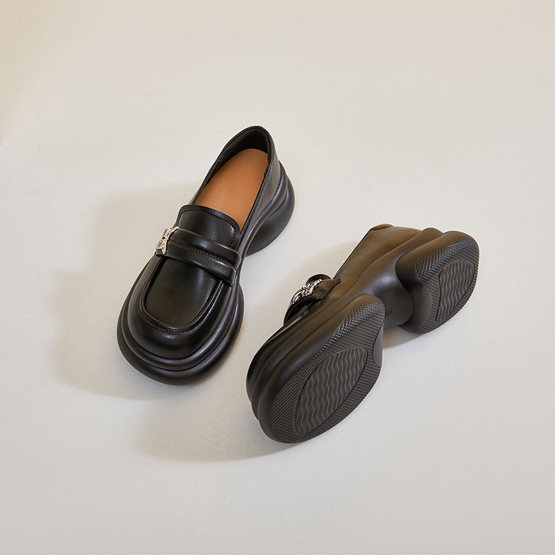 Women's Genuine Platform Autumn Slip-on Bow Black Loafers