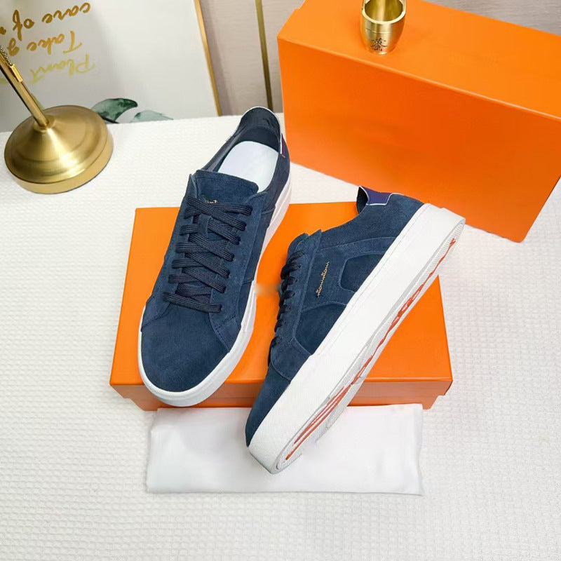 Men's Calfskin Color Matching Lace Up Comfort Sneakers