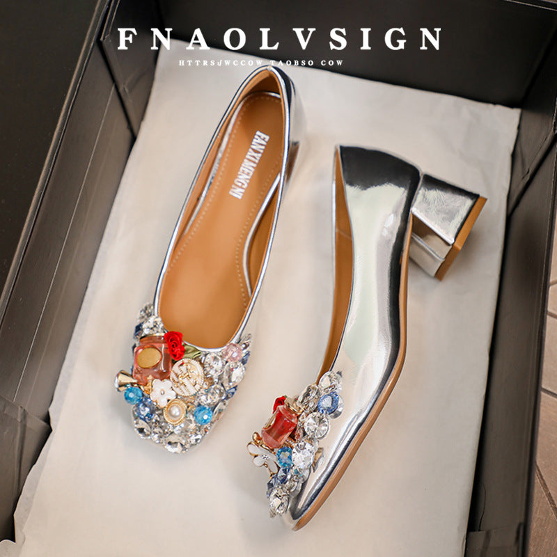 Women's Temperament Rhinestone Evening Pumps Spring Fairy Chunky Women's Shoes
