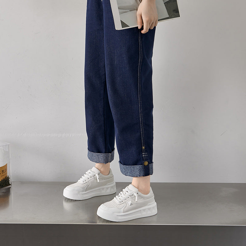 Women's Genuine Thick Bottom White Platform Fashion Sports Sneakers