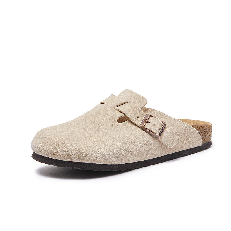 Women's & Men's Cork Sole Flat Cowhide Fishing Leisure Slippers