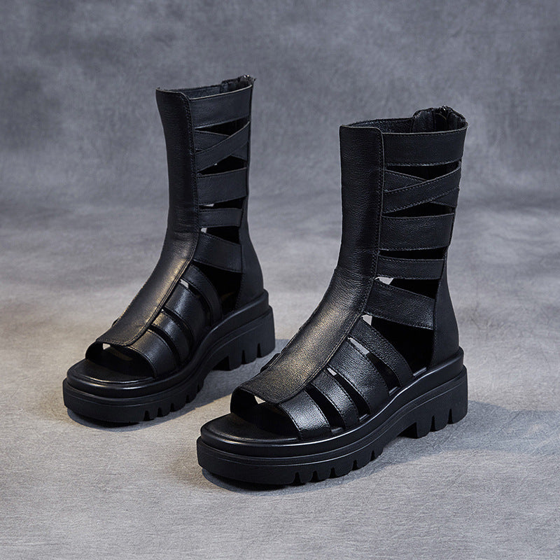 Women's Platform Fashionable Genuine Roman Wedge Peep Sandals