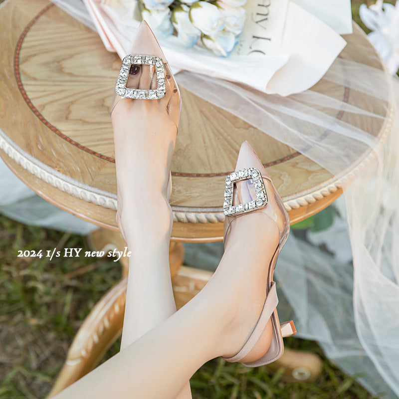 Women's Square Buckle High Fairy Style Transparent Heels