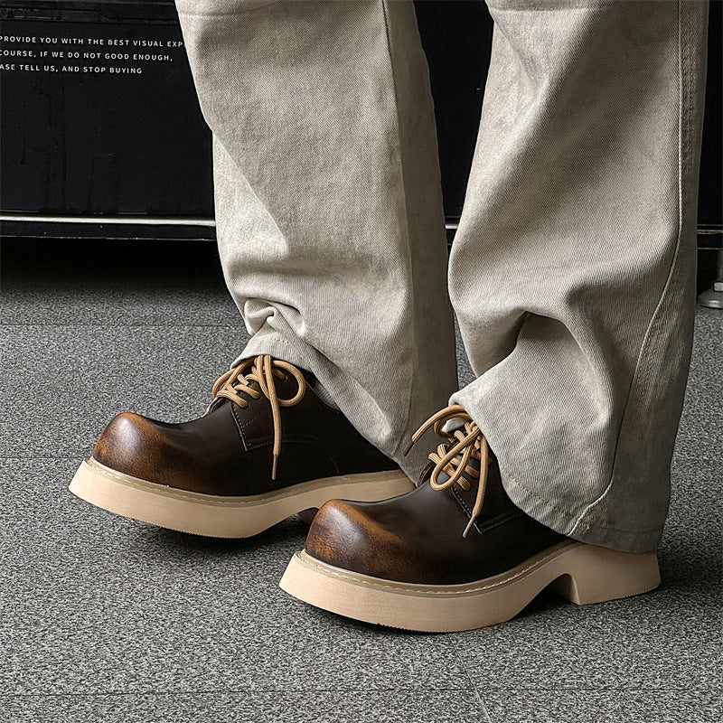 Men's Toe Warped Head Thick Sole Increased Leather Shoes