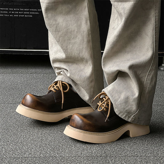 Men's Toe Warped Head Thick Sole Increased Leather Shoes