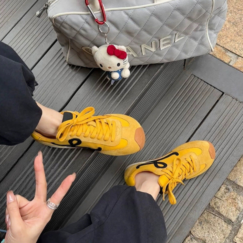 Women's Cowhide Wang Height Increasing Insole Head Tilt Lace Up White Women's Sports Shoes