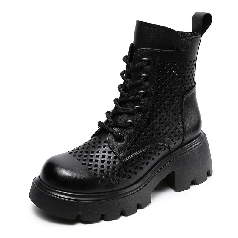 Women's First Layer Cowhide Retro British Platform Boots