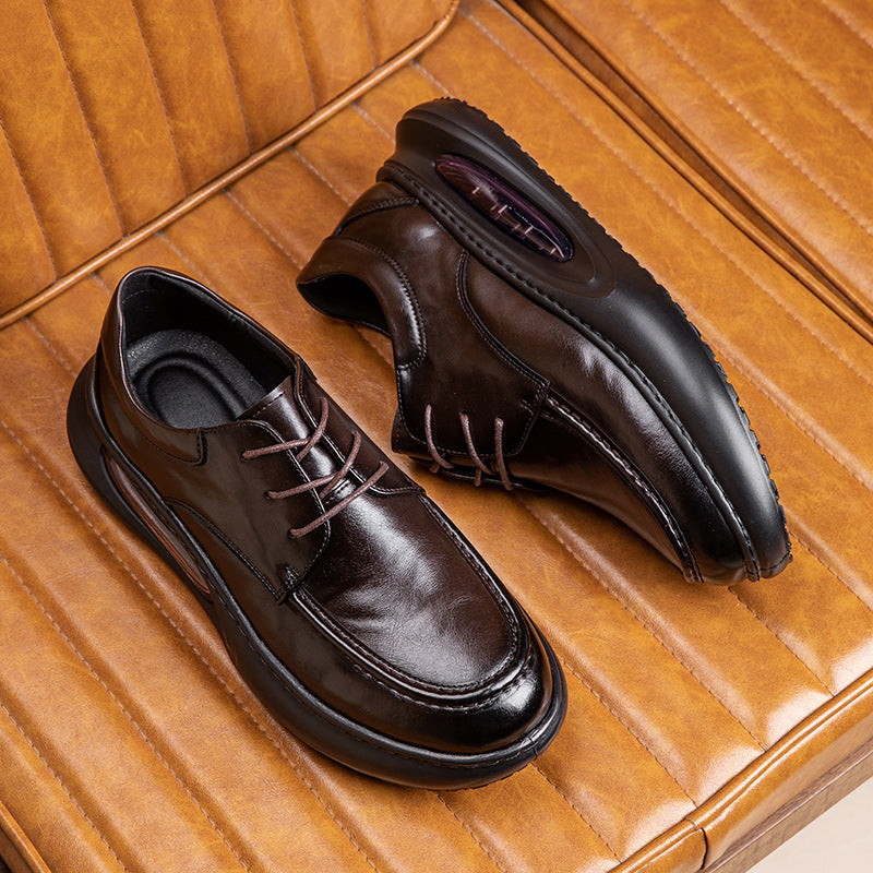 Men's Spring Air Cushion Genuine Business British Thick Bottom Breathable Heightened Men's Casual Leather Shoes