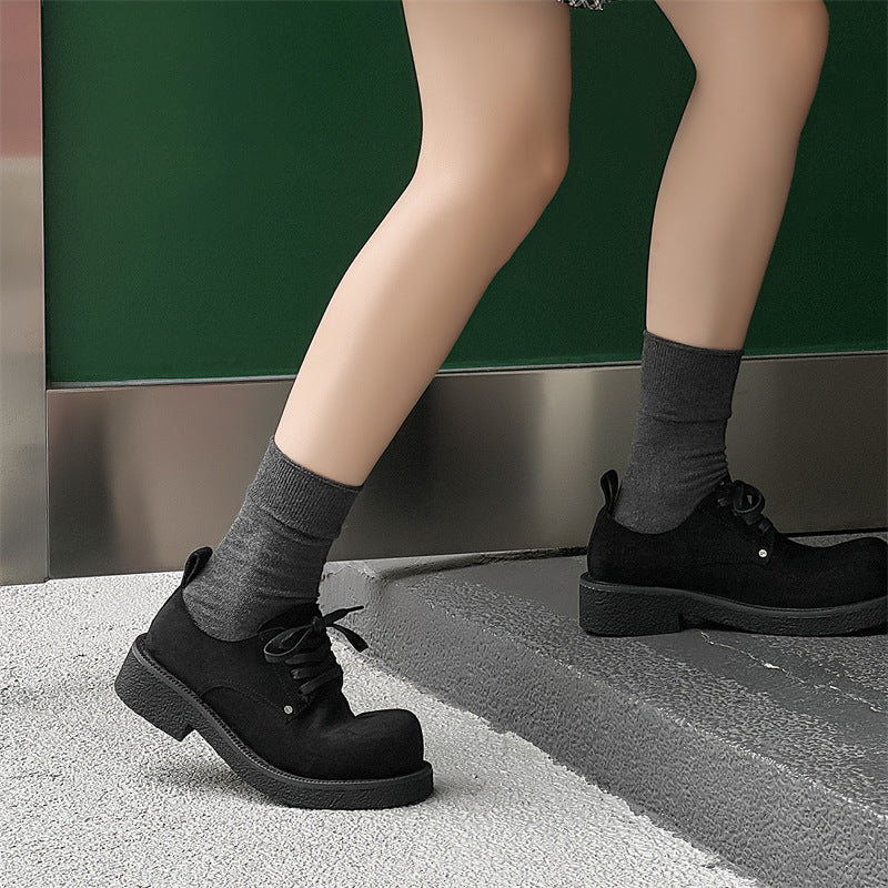 Men's Big Head Thick Bottom Increased Low Top Leather Shoes