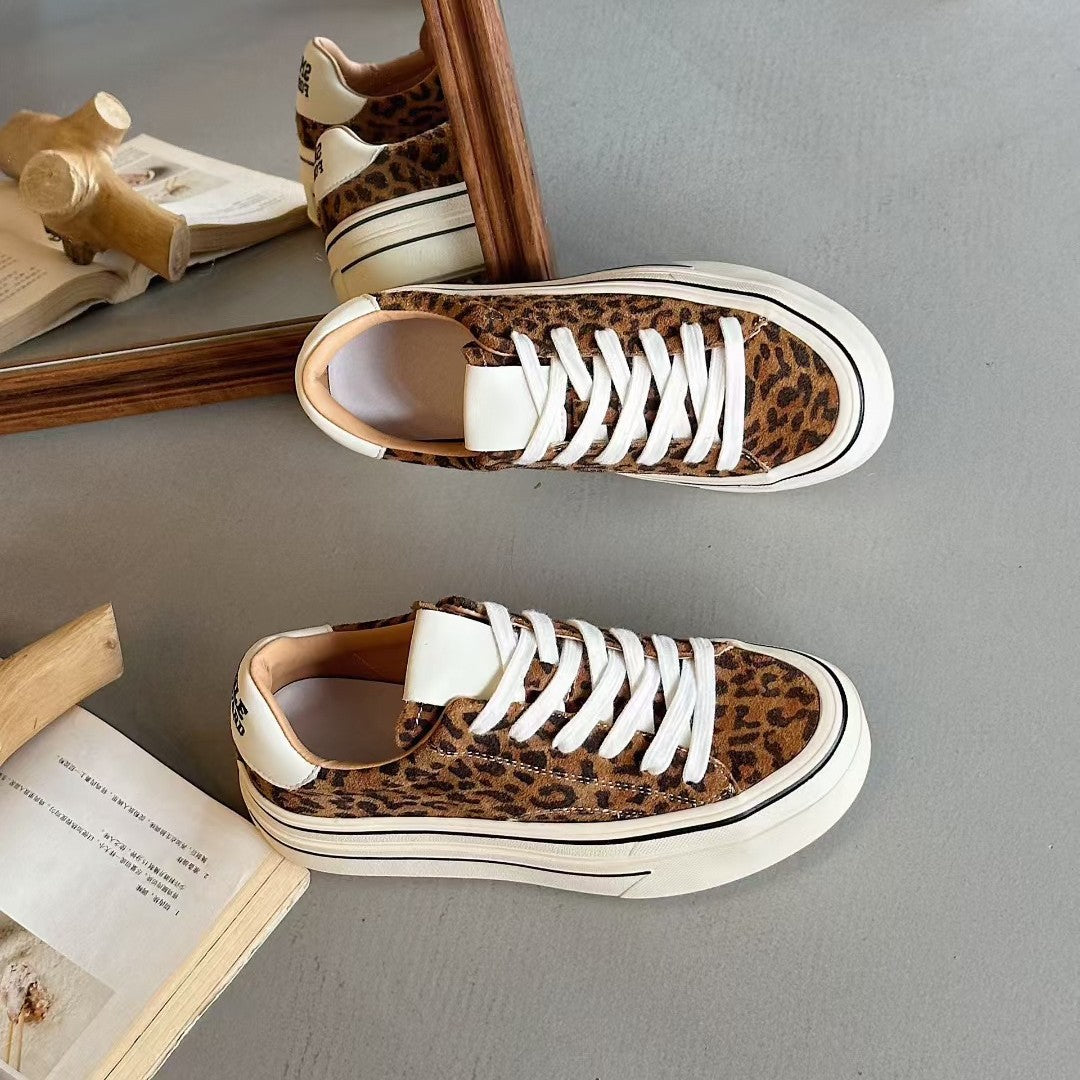 Women's Print Top Layer Cowhide Easy Wear Not Tired Feet Platform Women's Sports Shoes