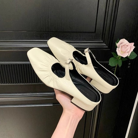 Mom Muses French Square Head Pleated Sandals