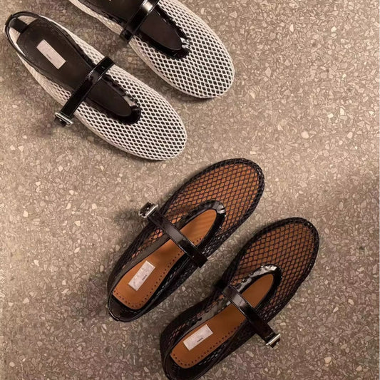Women's Ballet Flat Hollowed Black Round Pumps Women's Shoes
