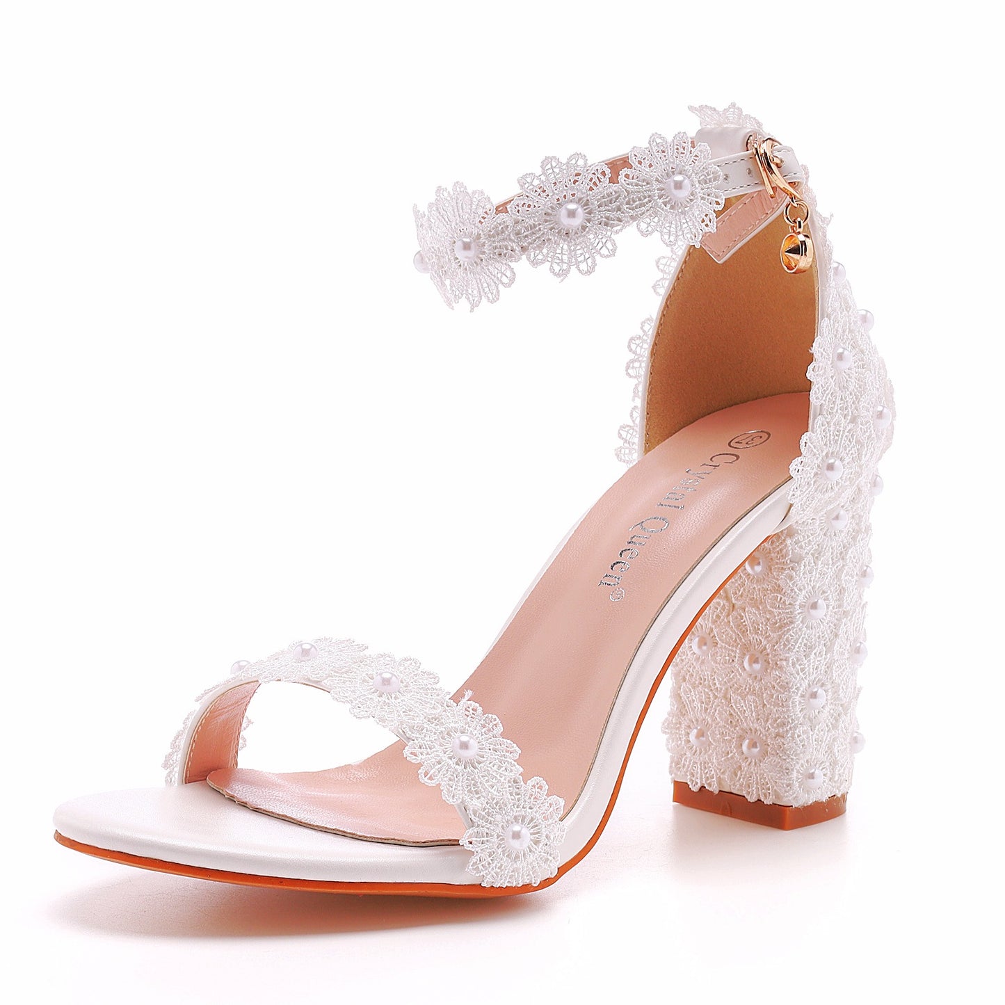 Low-cut Square White Lace Bridal Wedding Sandals