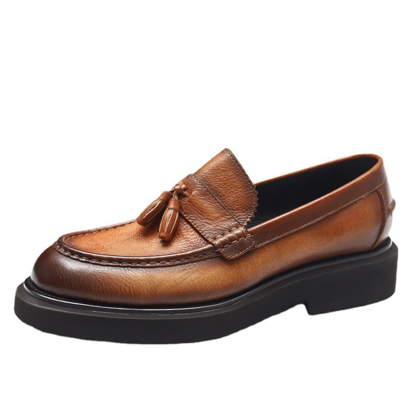 Men's First Layer Cowhide Korean Tassel Slip-on Loafers