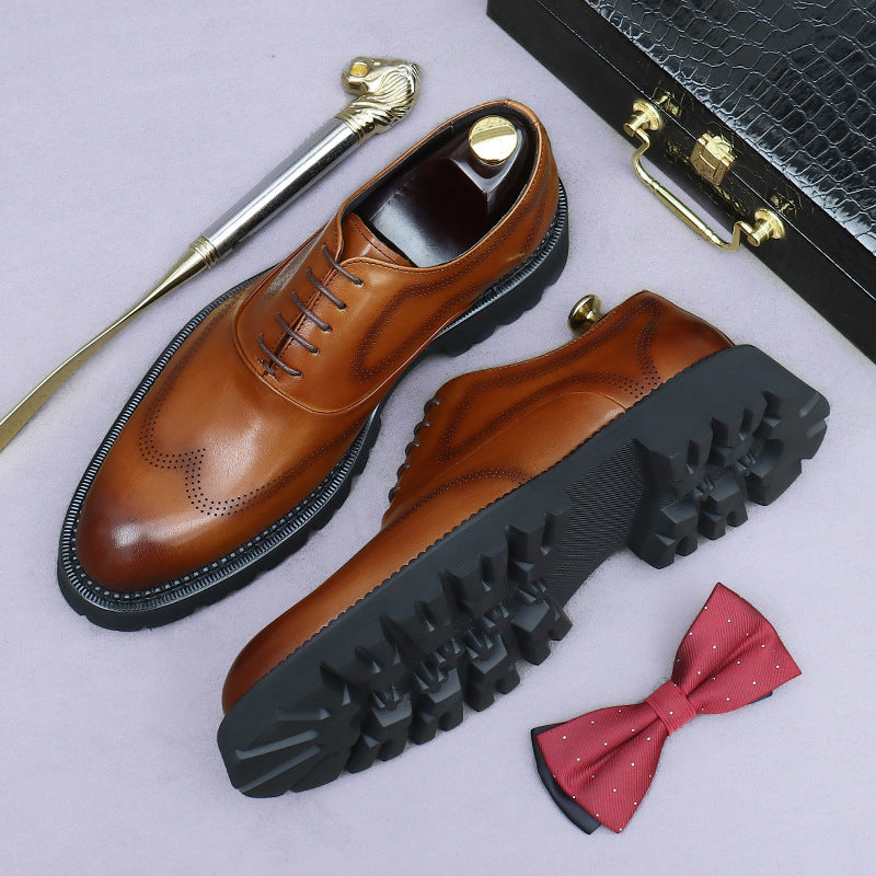 Men's Cowhide Formal Wear Thick Bottom Increased Men's Business Leather Shoes