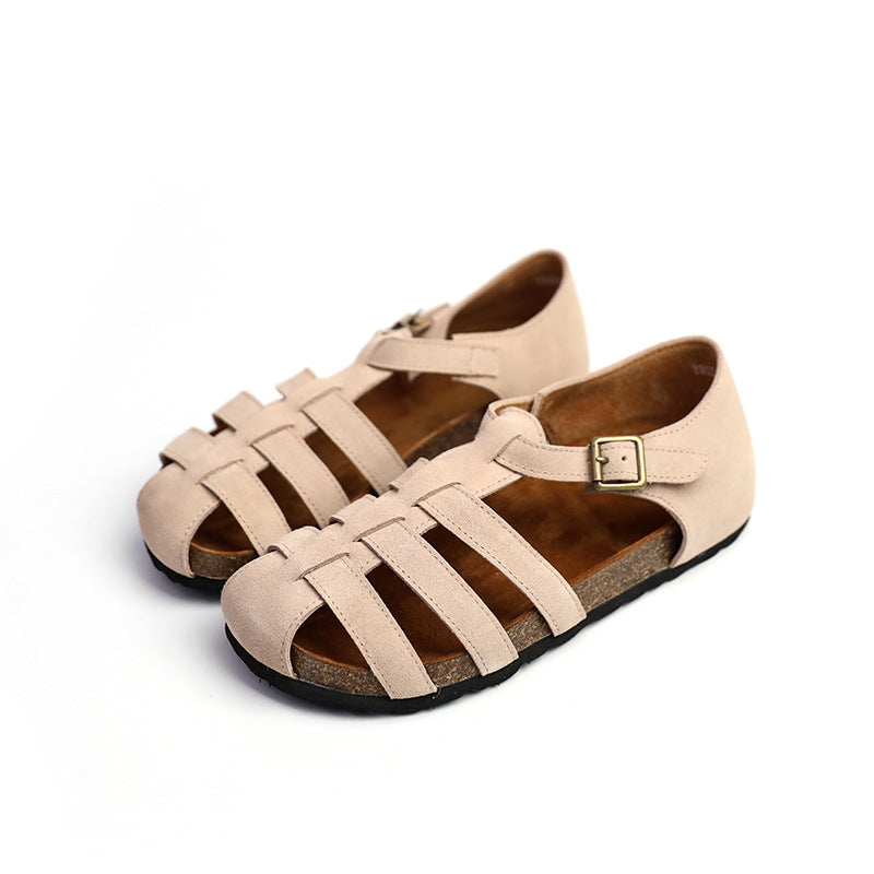 Women's Round Toe Belt Loop Flat Retro Sandals