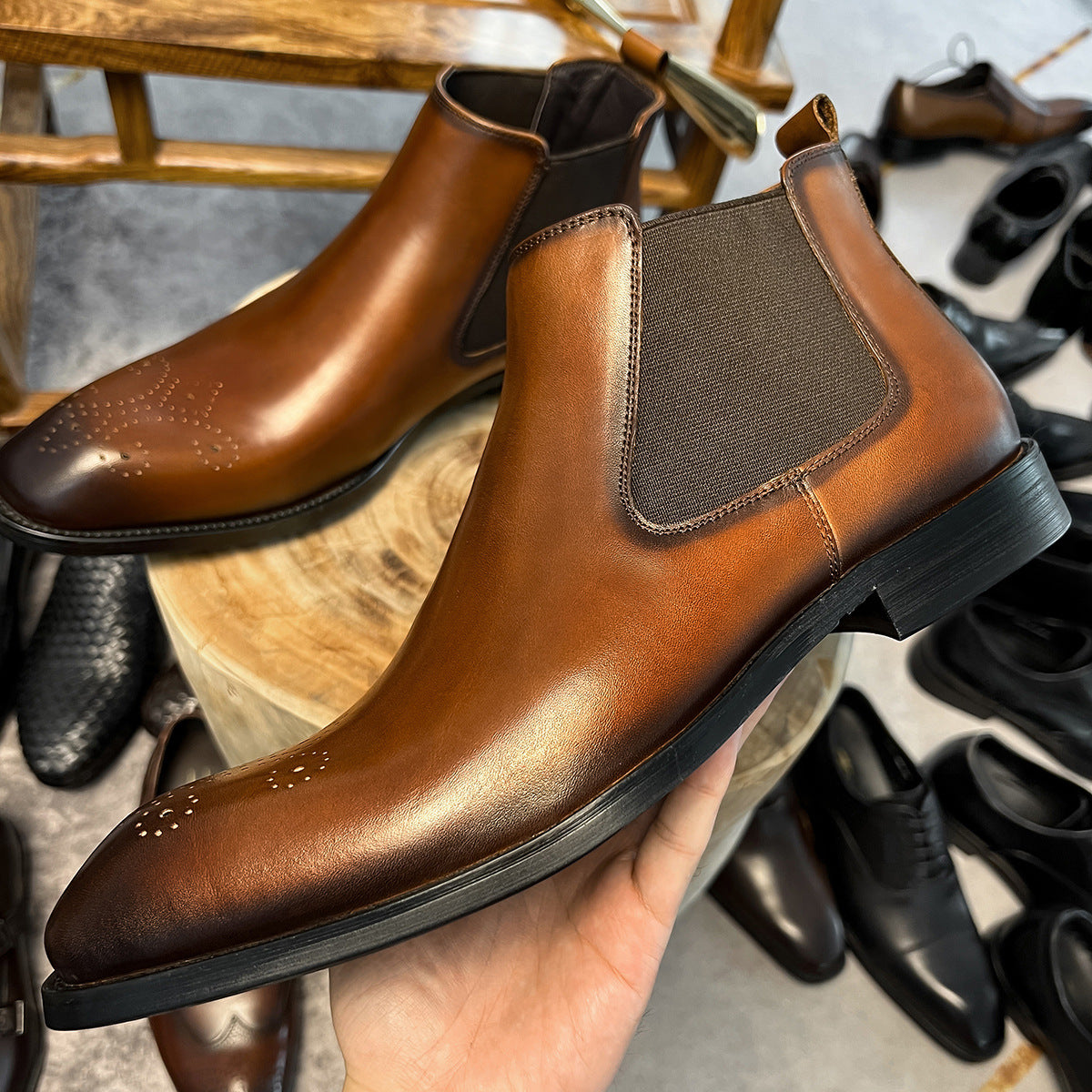 Men's Martin British Square Toe Carved Ankle Boots