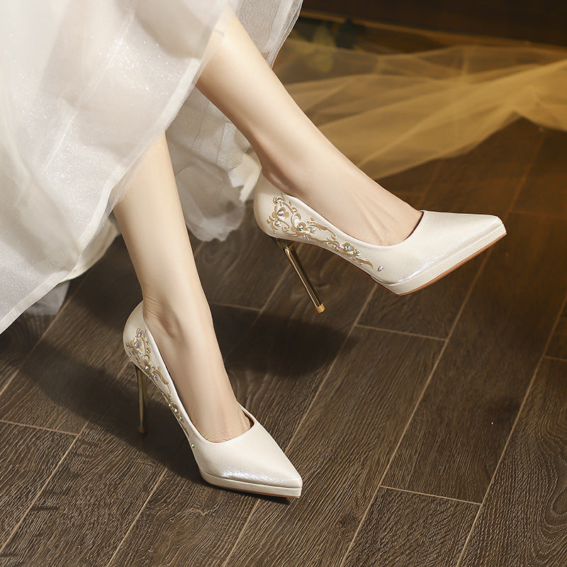 Low-cut High Female Pointed Toe Stiletto Waterproof Platform Women's Fashion Shoes