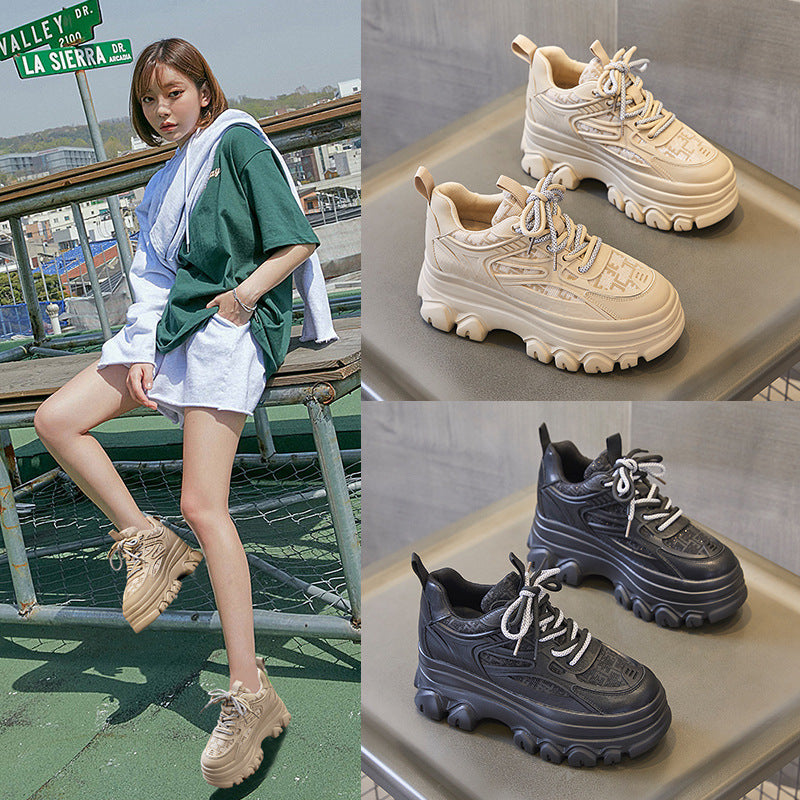Women's Spring Platform Dad Versatile Hidden White Genuine Fried Women's Casual Shoes