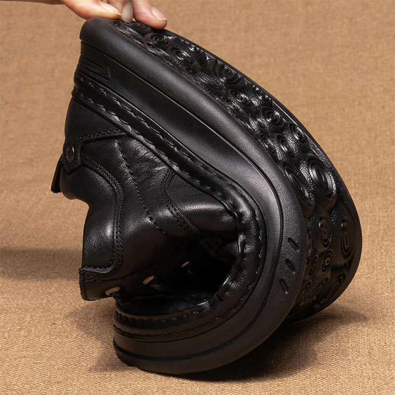 Men's Business Round Toe Slip-on Soft Bottom Platform Leather Shoes