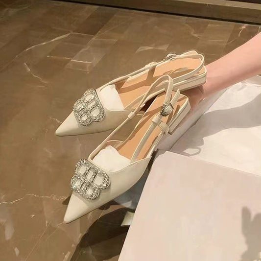 Women's Rhinestone Low Small Sharp Point Advanced Sandals