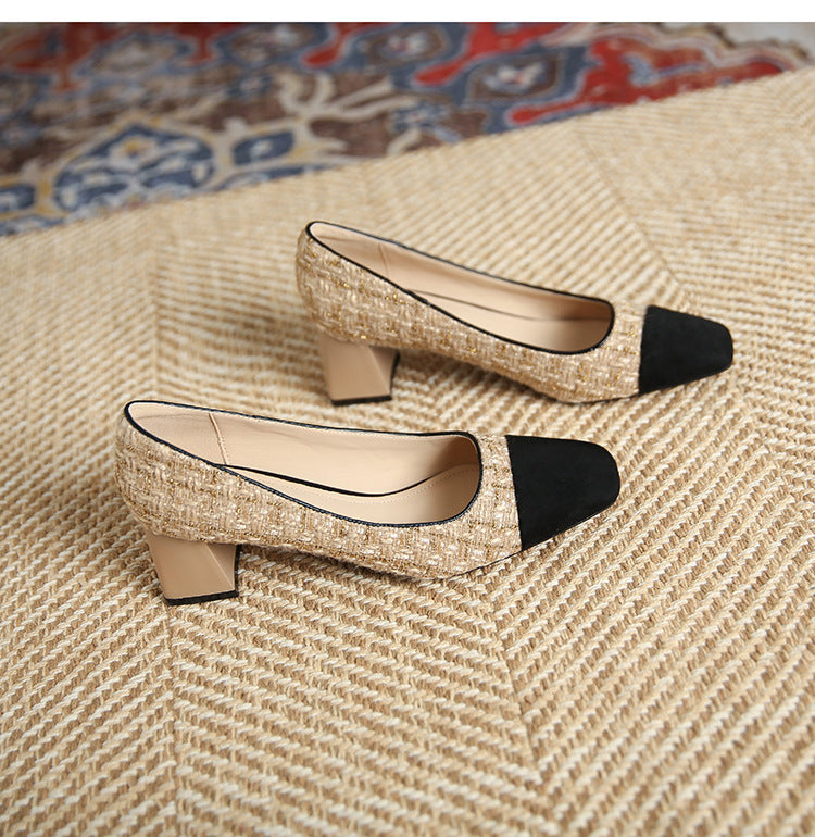 Women's Style Classic Square Toe Chunky High Low-cut Women's Fashion Shoes