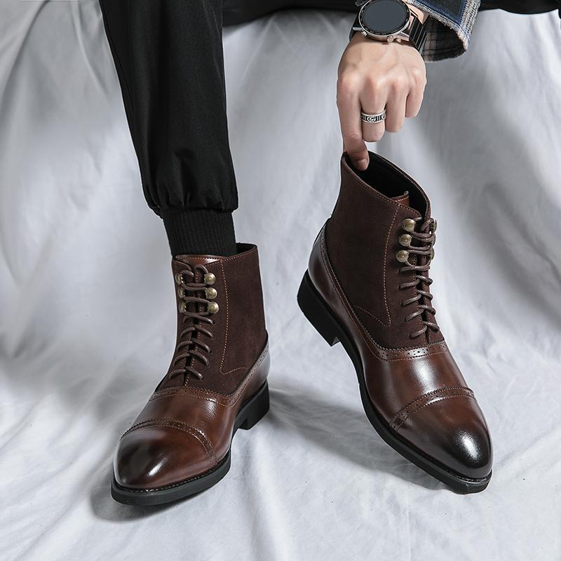 Men's High Style Business Middle Tube Fashion Large Size Personalized Brushed Men's Casual Leather Shoes