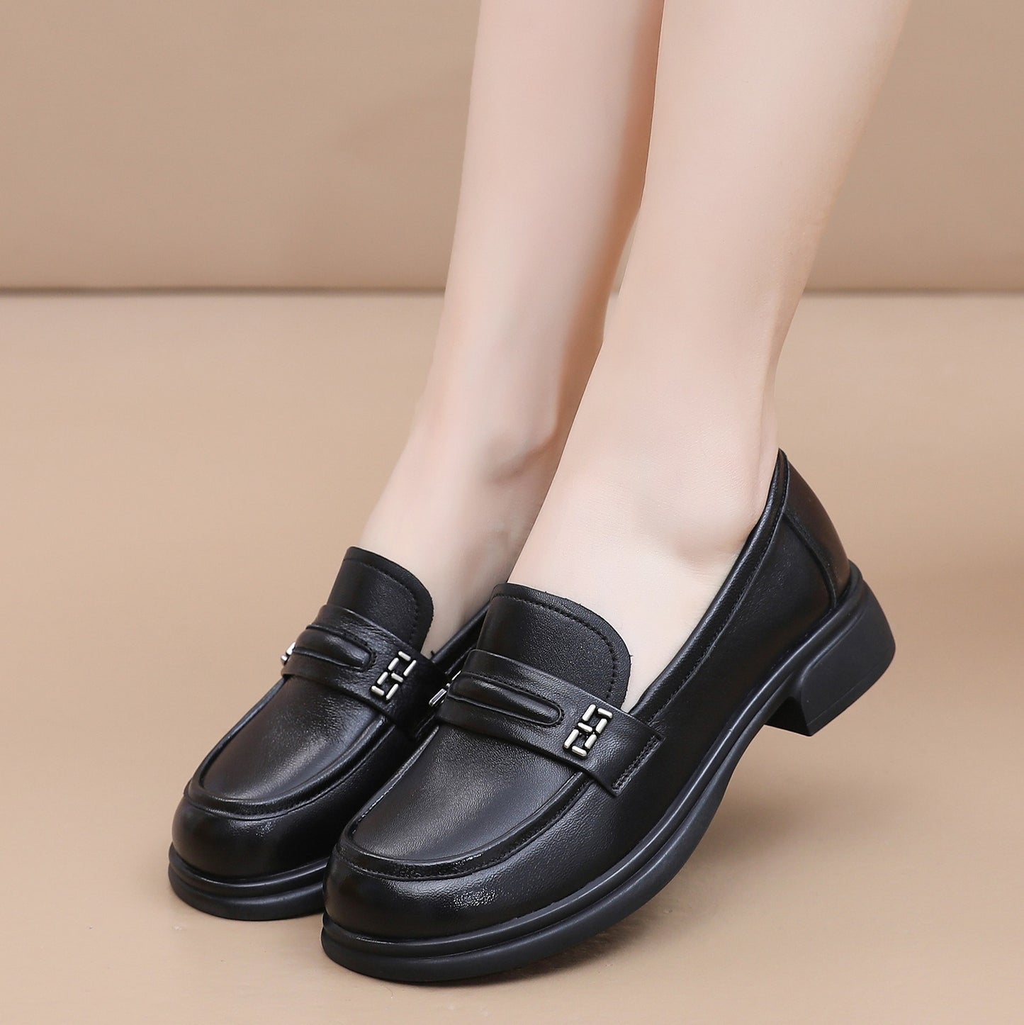Genuine Thick Bottom Round Toe British Loafers